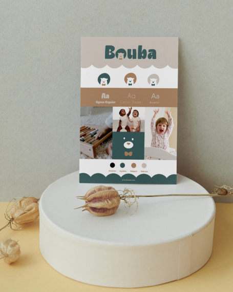 Carte de présentation de Bouba avec des illustrations et un design moderne.