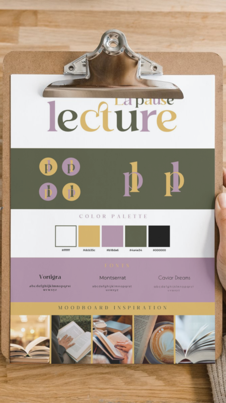 Feuille de planche avec le mot "lecture" et des échantillons de couleurs.